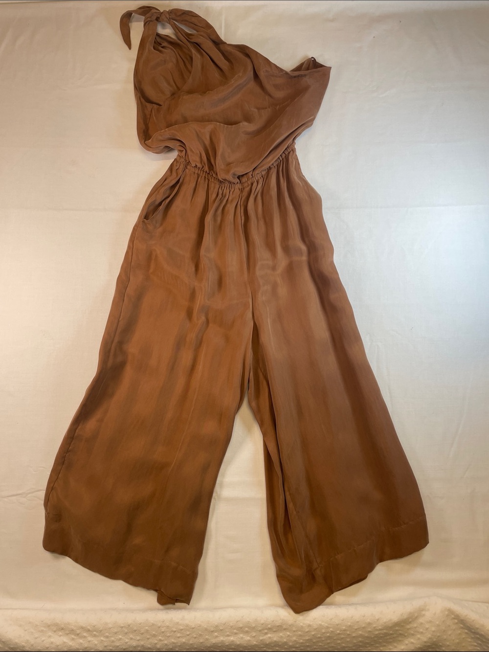 lovestitch Rust Brown Halter Wide-Leg Jumpsuit pockets minimalist luxury